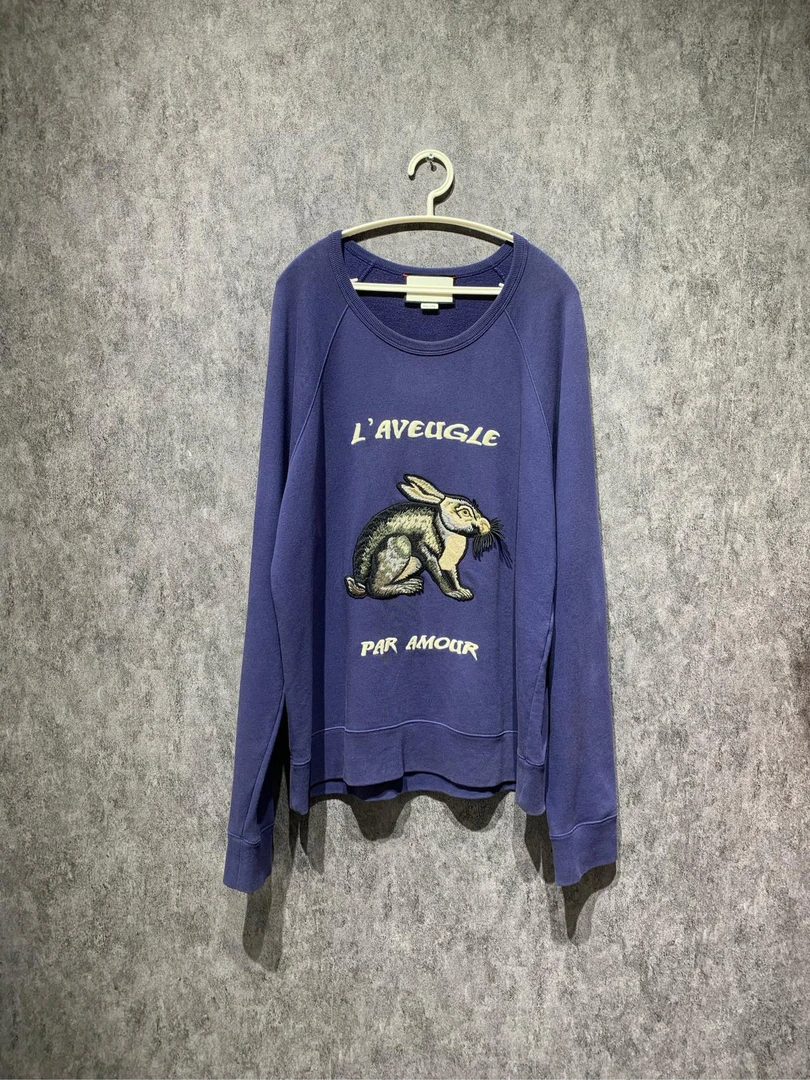 99新 GUCCI/古驰  兔子刺绣蓝色卫衣/L码/Y7859