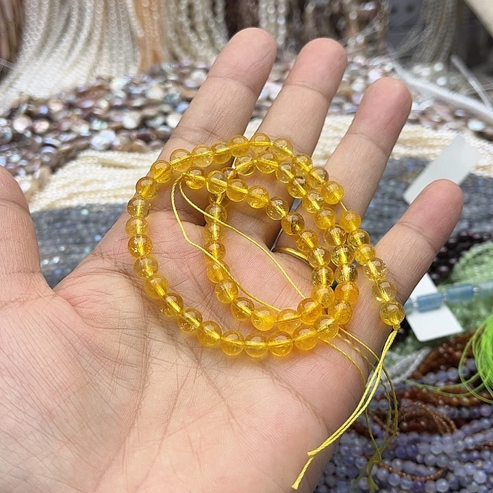 玛瑙/玉髓未镶嵌珠宝半成品一条6mm左右黄水晶