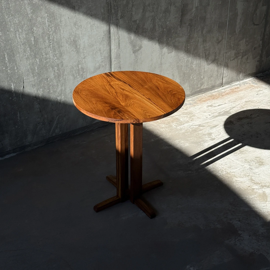 缅甸柚木桌子简约圆形榫卯结构复古多拼圆桌餐桌几客厅家用