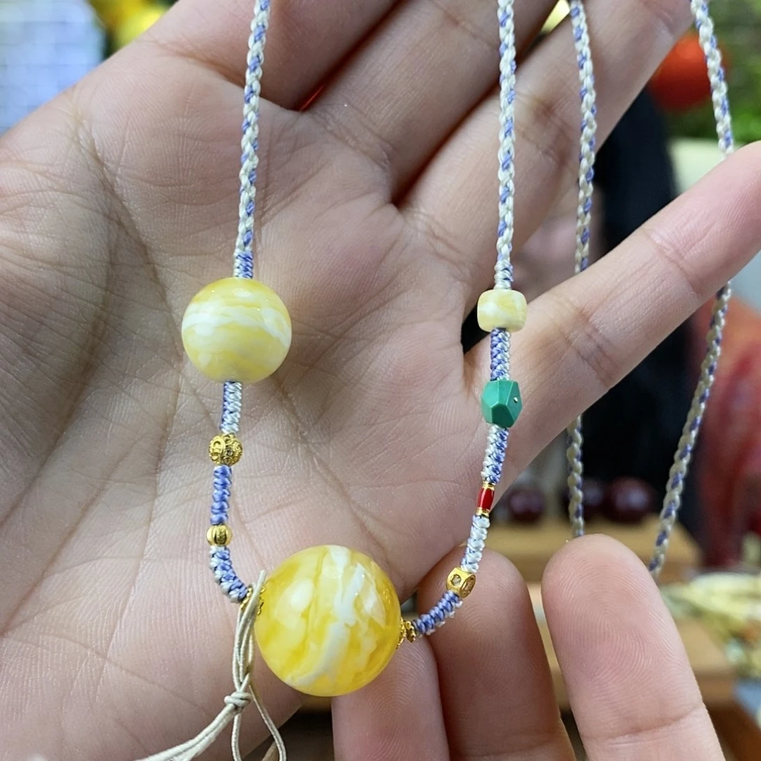 蜜蜡裸石18K金镶嵌蜜蜡锁骨