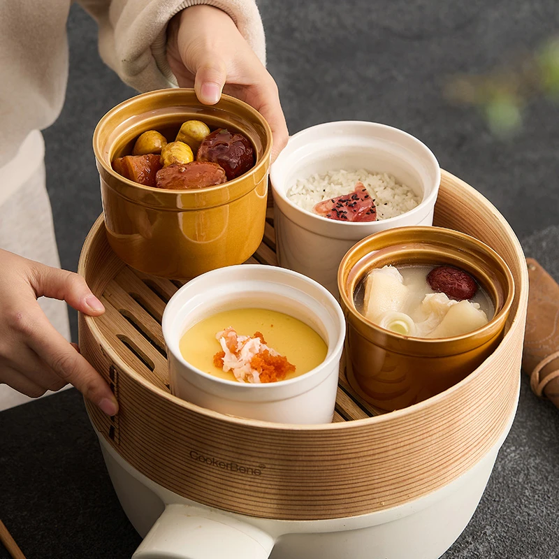 2个装带盖瓦罐炖盅陶瓷炖盅家用隔水炖专用煲汤罐一人份直筒蒸盅