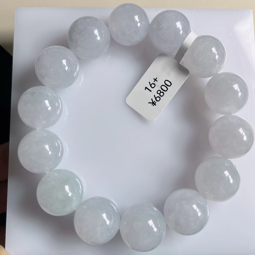天然缅甸翡翠a货冰润白冰大卡圆珠手串卡16+男生佛珠冰透冰糯霸气