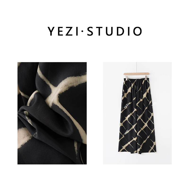 【影格】双绉真丝夏季时尚大理石纹路气质显瘦阔腿裤24223793