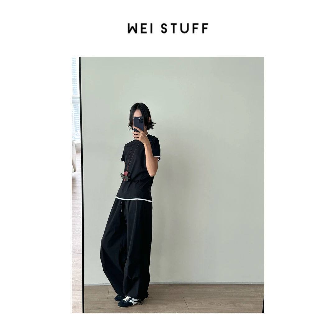 WEI STUFF 春季棉美式工装抽绳宽松褶皱感休闲束脚降落伞裤 7873