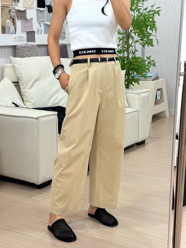 中腰款奶奶气球造型棉感休闲西装裤