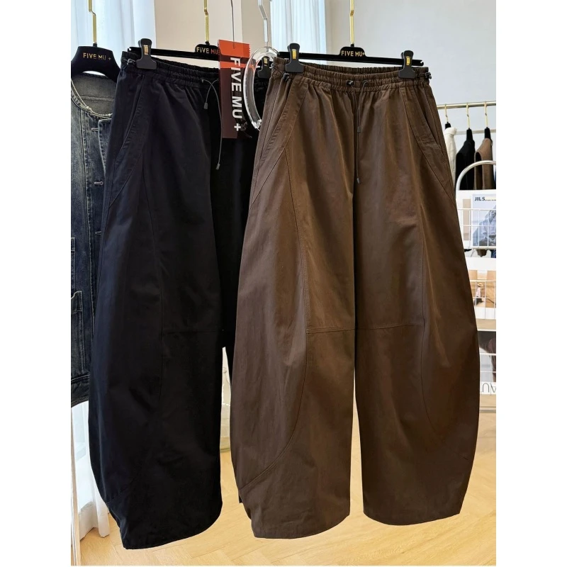 港式2-300斤特大码拼接高级感工装裤男女复古休闲秋冬抽绳阔腿裤