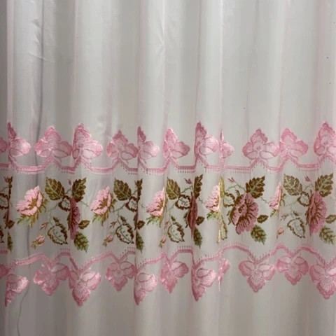 粉色刺绣纱帘4.2米打孔