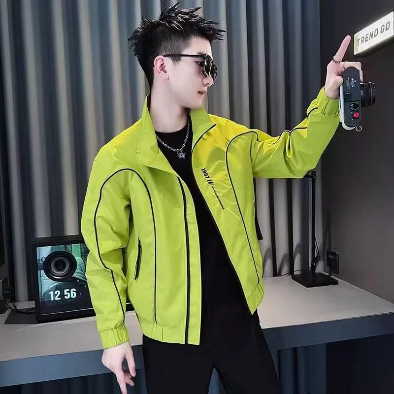 2025新款男士外套春秋季潮牌网红洋气炸街男装高级感痞帅立领夹克