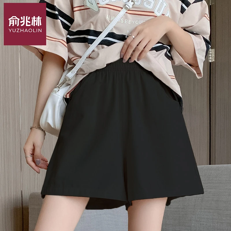 俞兆林工装短裤女夏季薄款高腰休闲阔腿裤a字棉麻三分裤