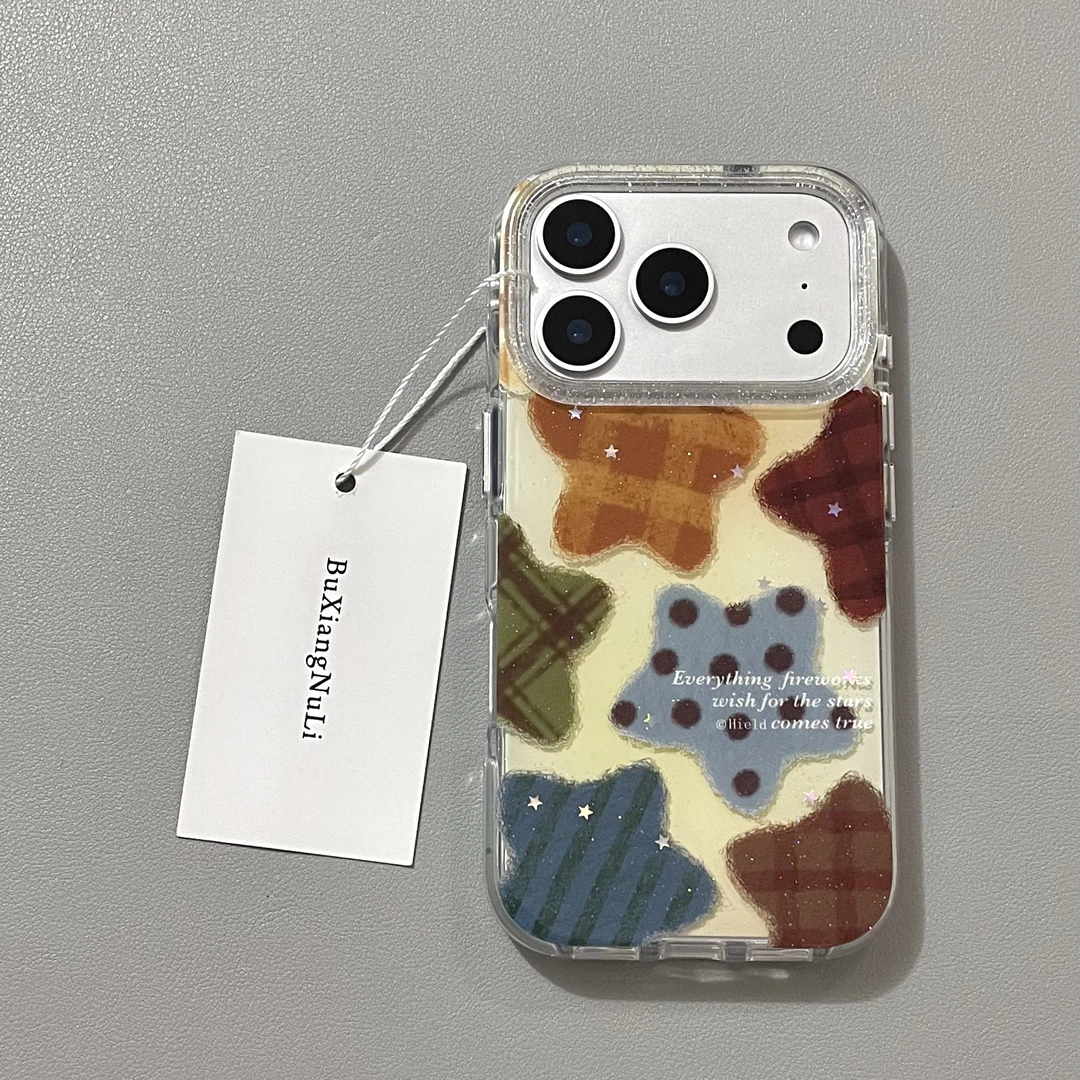 ins秋冬复古格纹波点星星适用苹果17pro手机壳iPhone16全包15/14