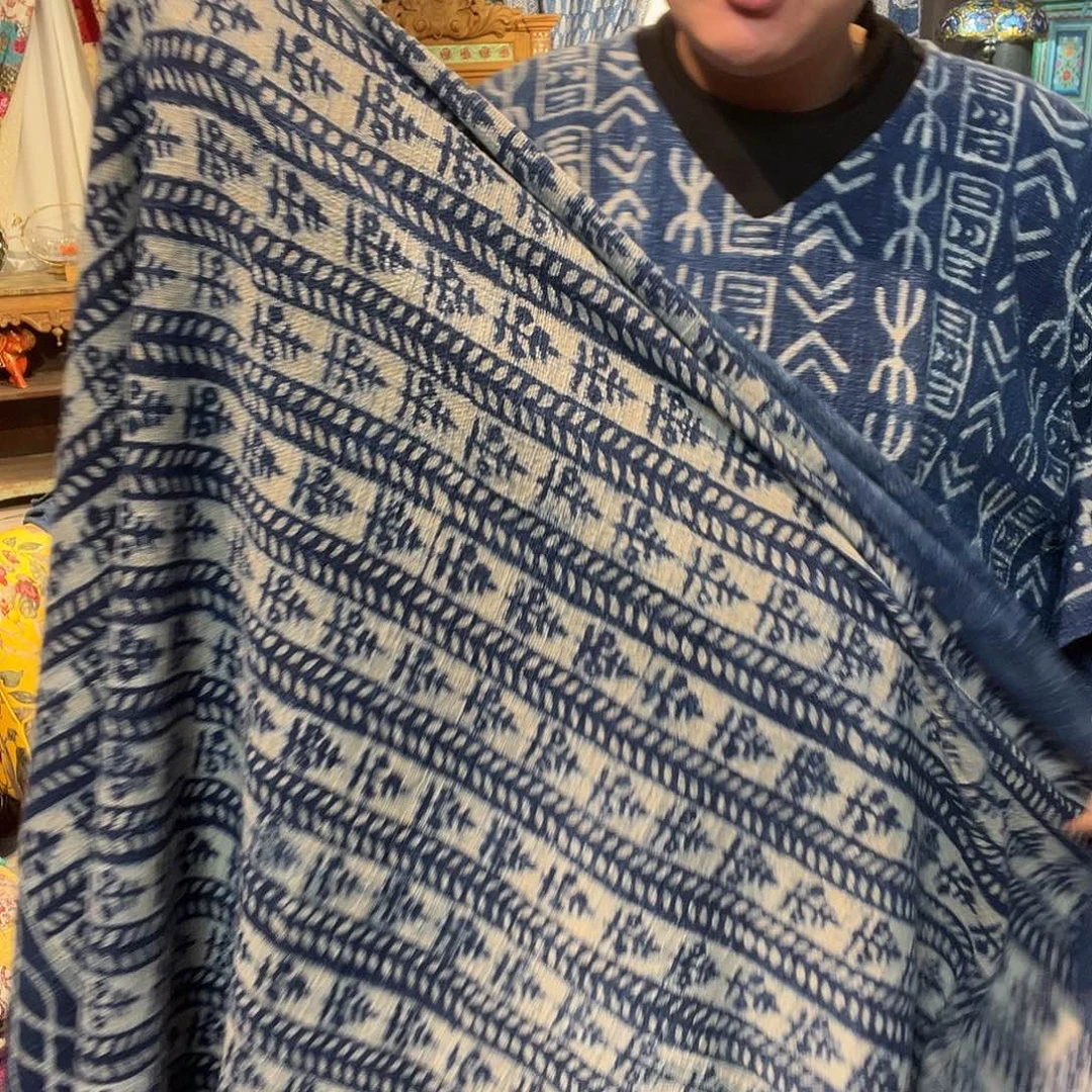 亚麻1.25米1.75米蓝染色棉毯子