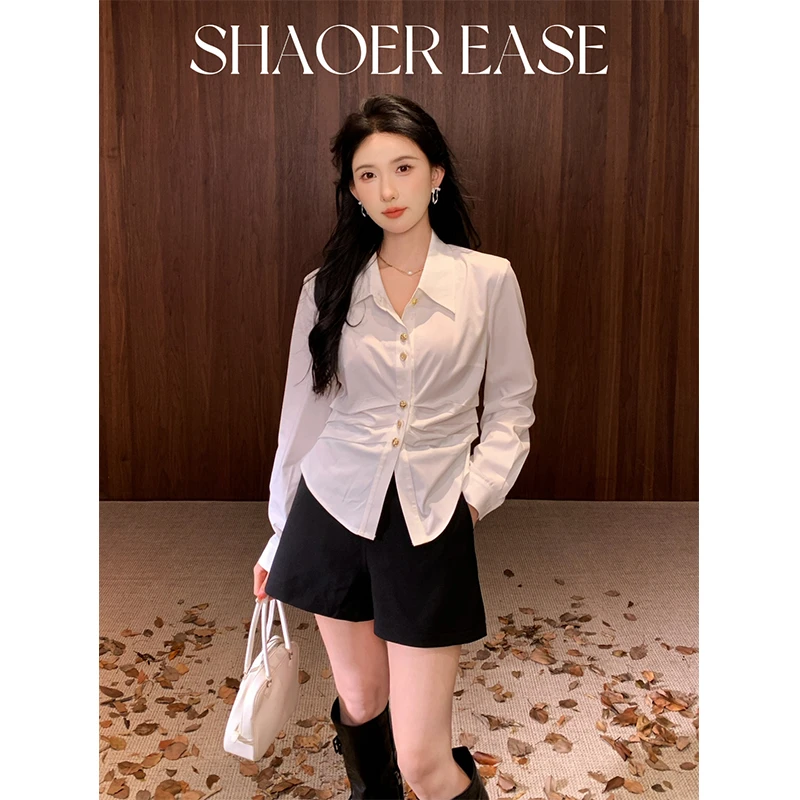 SHAOER【油画栀子】 新品简约时尚收腰通勤衬衫女超显瘦 S725Z14865