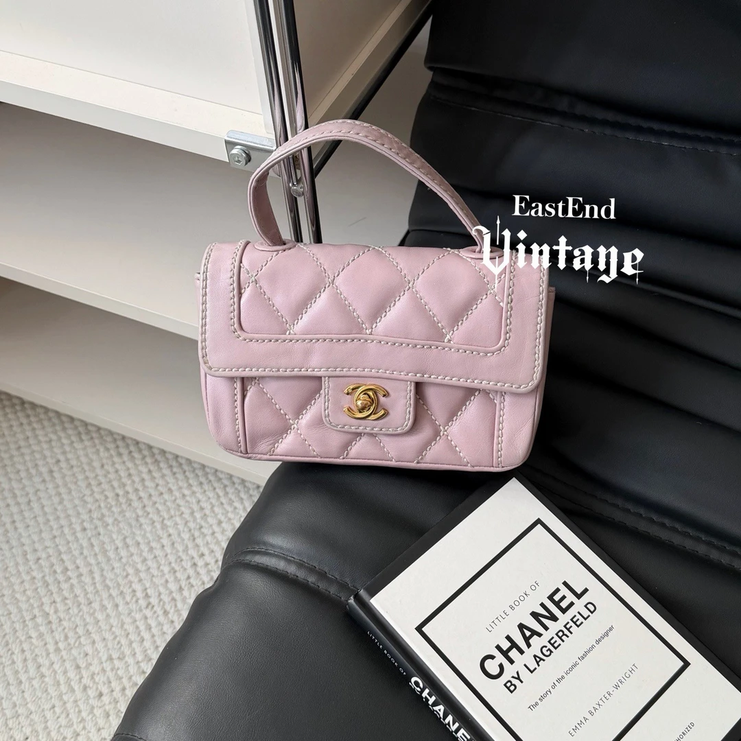 95新 Chanel/香奈儿 東区-粉紫色牛皮外缝线手提包/62200