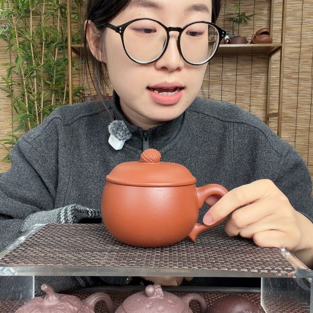 紫砂茶壶原矿朱泥小松果办公杯没礼盒微瑕微瑕不退换大瑕