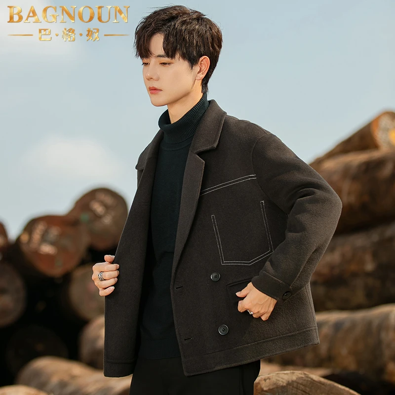 巴格奴毛呢大衣男士秋冬季新款时尚高端羊毛短款高级感双面妮外套