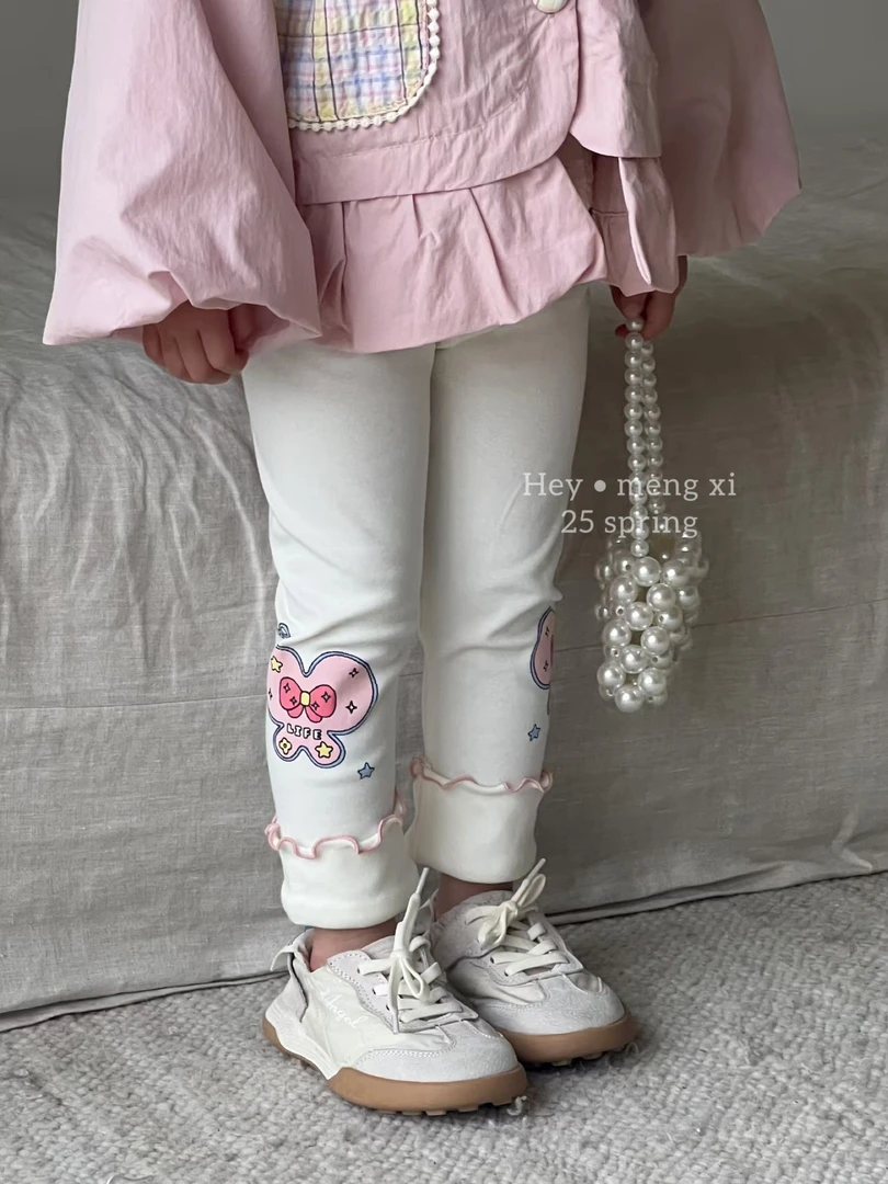 【萌希】2025新款女童印花蝴蝶结卷边打底裤088