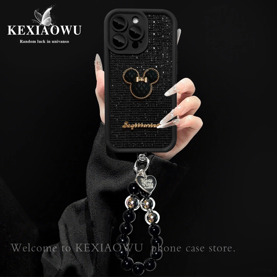 高级感立体米奇天眼布艺适用苹果17PRO华为VIVO/OPPO手链手机壳女