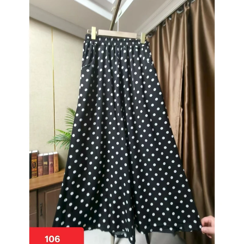 106/新款黑白大阔腿裤波点