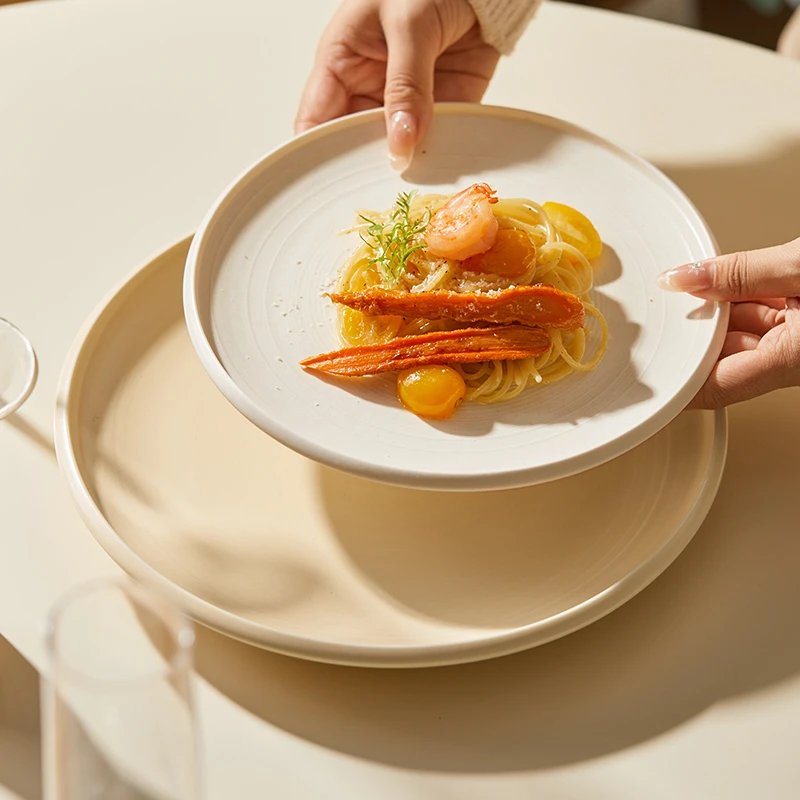 檀枂窑变系列8.5英寸平盘网红家用创意欧式西餐盘意面盘