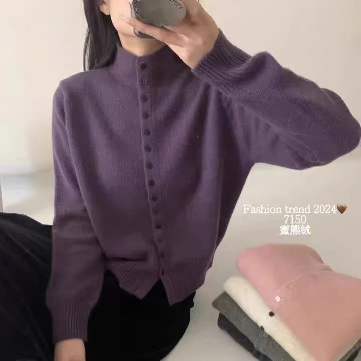 纯色女宽松长袖通用针织毛针织衫网红短款秋冬毛衣