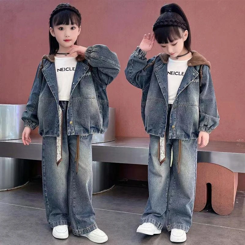 女童牛仔套装新款2025爆款韩版儿童洋气6-12岁大童女装春秋装上衣