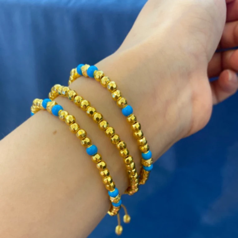 6-SC【秀秀专享】足金999 三圈珐琅锤纹手串II