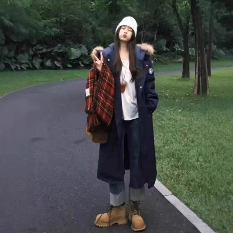 Y86区9935藏蓝色大衣保暖棉衣长款冬季棉服