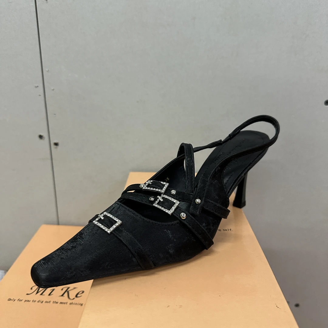 3389-11新款女鞋尖头高跟鞋女细跟一字带包头凉鞋鞋