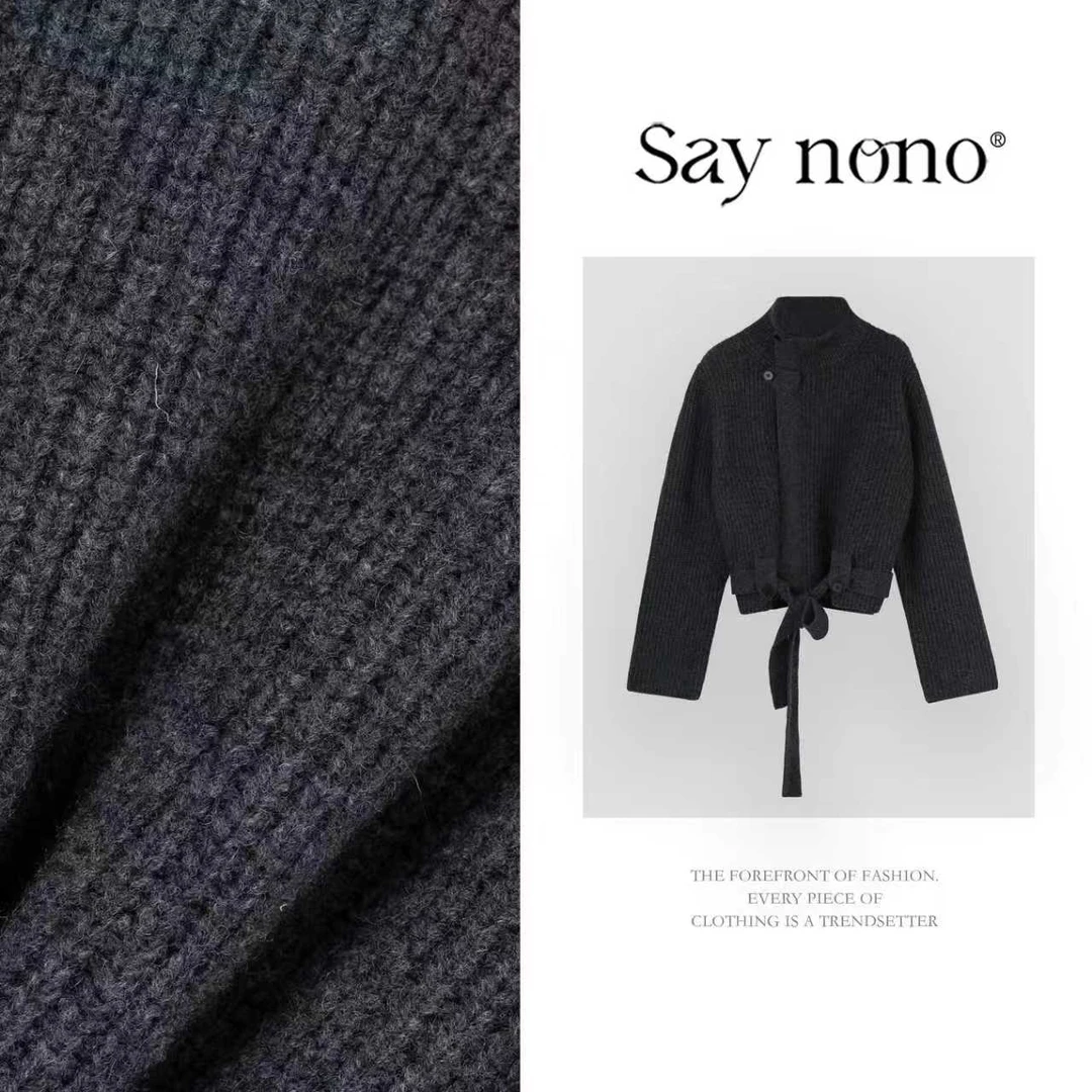 懒猫nono│Saynono 时尚复古立领收腰显瘦羊毛针织上衣 GZ1124YY