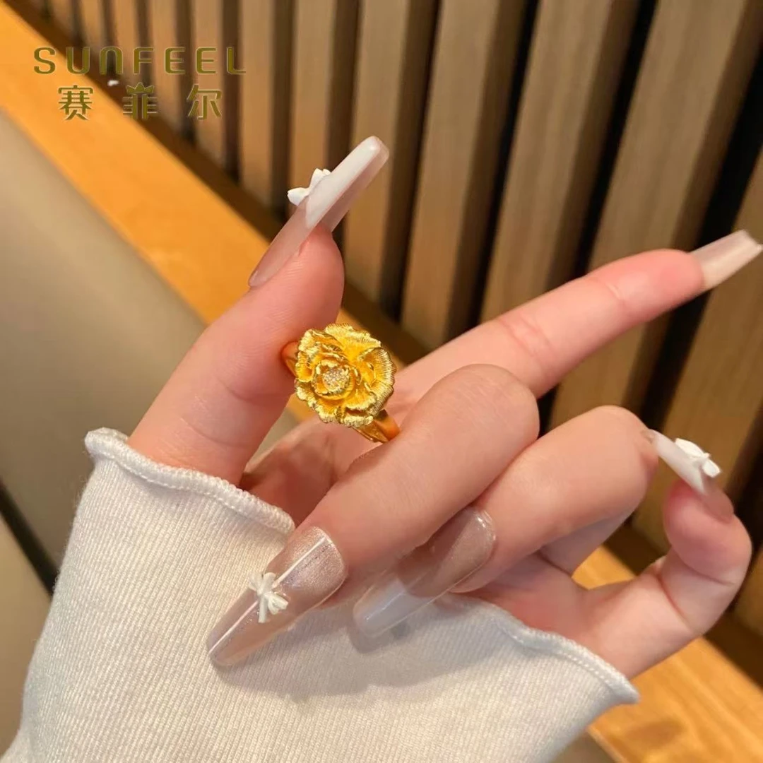 赛菲尔足金人间富贵牡丹花轻奢百搭大气富婆既视感贵气活口戒指