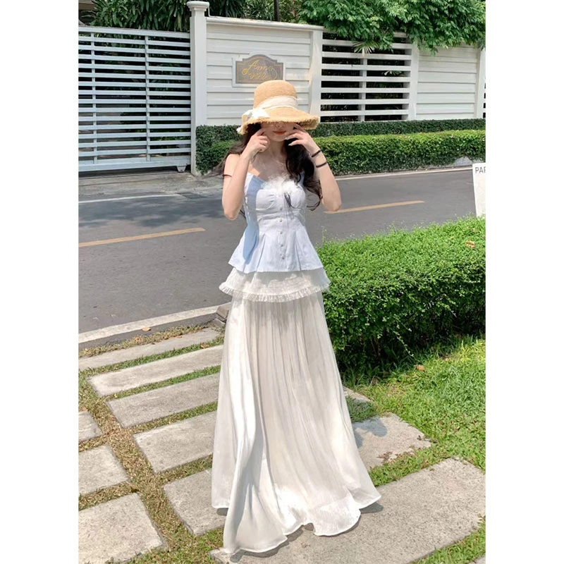【晨露青柠】木耳边吊带背心女春夏显瘦纯欲上衣女配高腰显瘦半身裙
