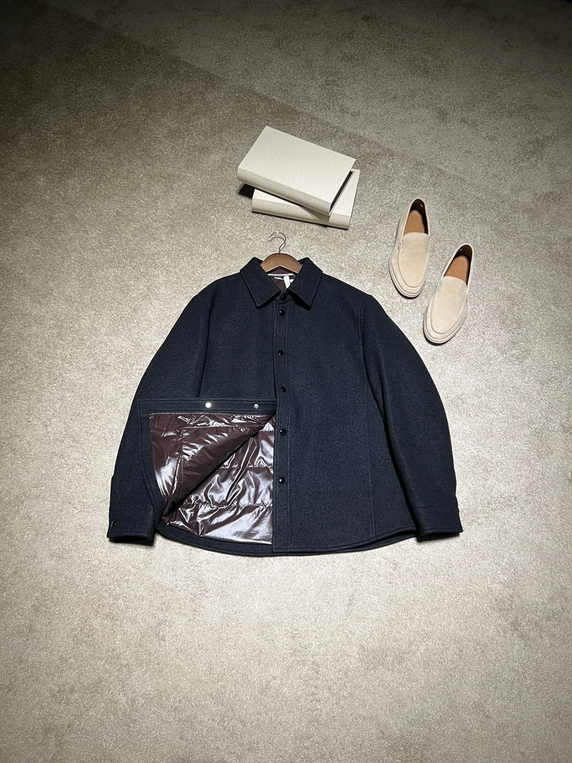 【云端奢暖】25S M系塔斯*尼亚羊*毛呢衬衫款翻领白鹅绒夹克外套男