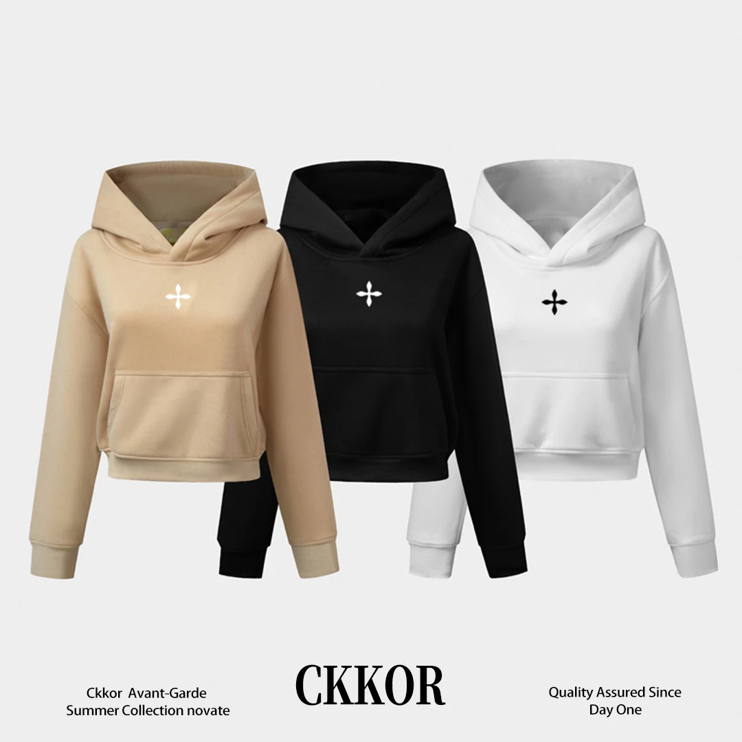 CKKOR美式休闲慵懒风连帽卫衣女秋冬新款时尚帽衫修身显瘦短外套