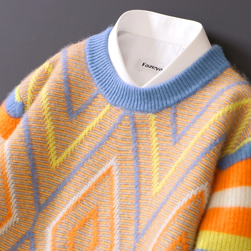 【设计师款】男士100羊毛衫圆领休闲毛衣青年大学生时尚打底羊毛衫