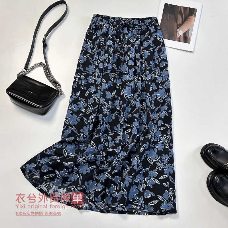 (衣兮复古碎花半身裙)8620春夏季文艺垂感松紧腰系带天丝亚麻裙Z