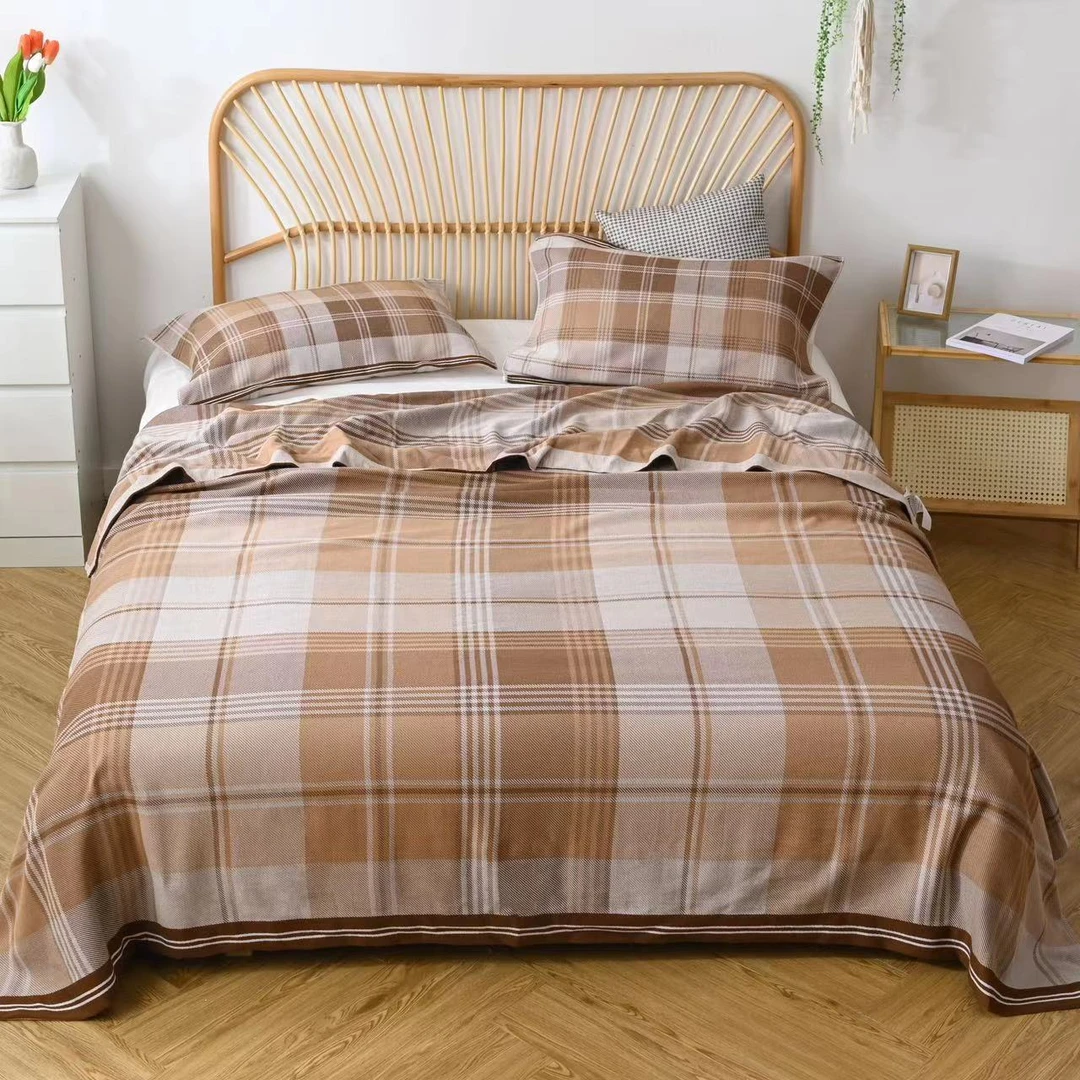 【简约格子 床盖】2.3X2.5米 纯棉纱布斜纹编织四季可铺可盖 床盖