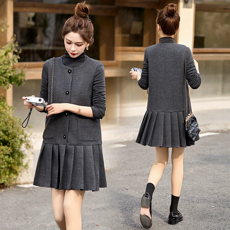 小香风气质背心百褶裙打底两件套女2025春秋新款时尚减龄套装裙子