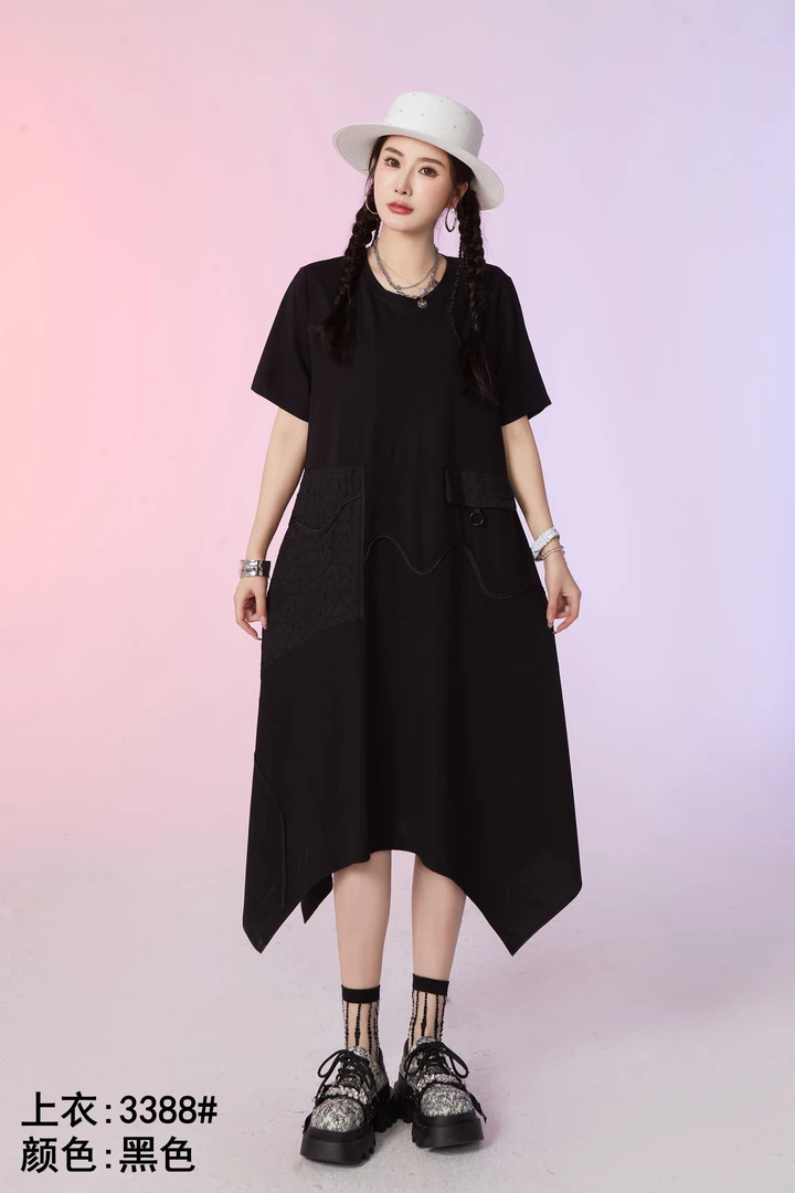 大码女装连衣裙2025胖mm宽松显瘦裙子石头鱼3388