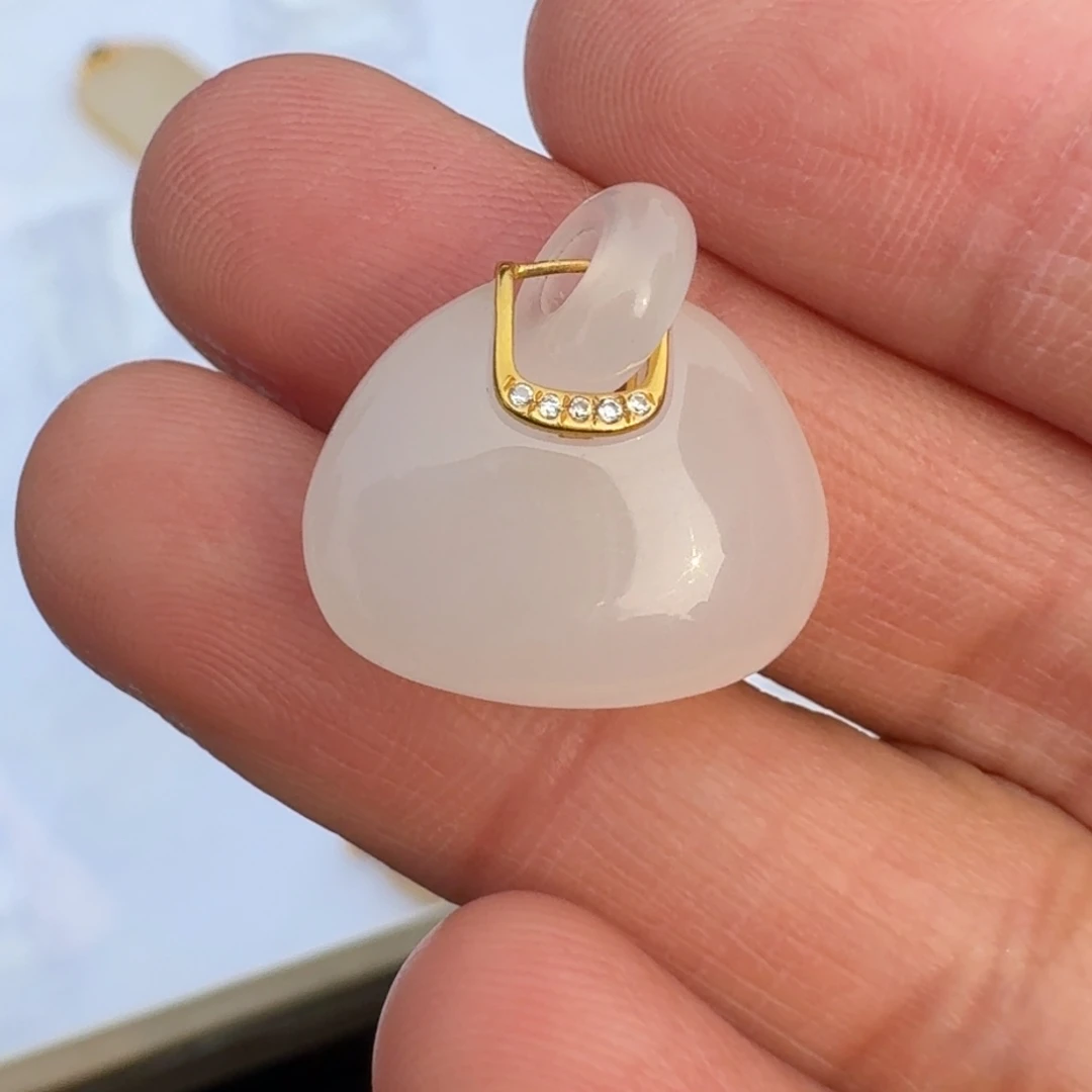 和田玉颈饰18K金镶嵌白玉锁包TZ多样性拍一发一