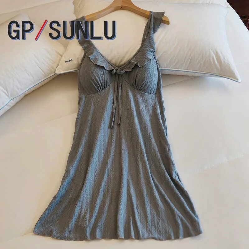 日本小众GP棉质带胸垫睡裙女夏季吊带中长款性感纯欲风睡衣家居服