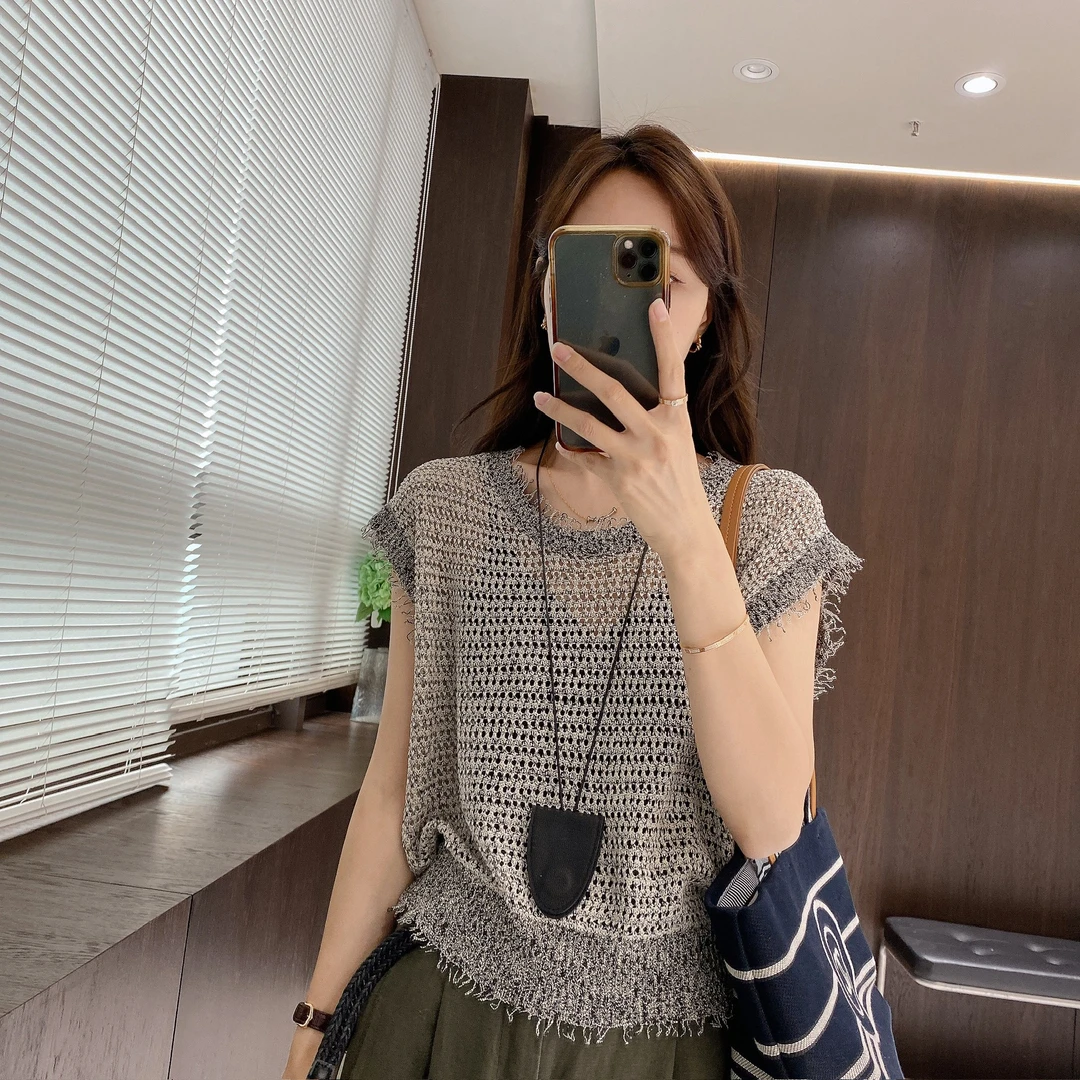 IMFLY金小金自制女装 针织衫DYW9233夏季新款时髦镂空短袖打底衫