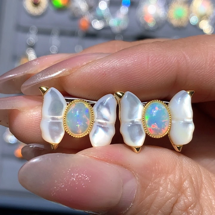 欧泊福利耳饰银S925镶嵌