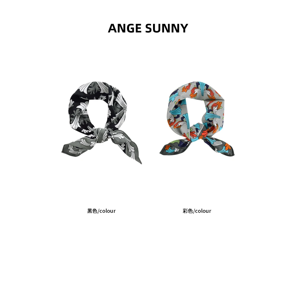 ANGE SUNNY【珍妮同款 桑蚕丝印花丝巾】十字花撞色多功能方巾