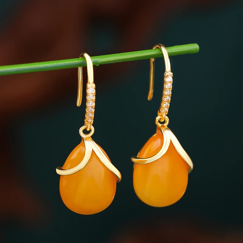 小银匠蜜蜡耳饰女925银高级感耳坠国风耳环秋冬耳钉新年礼物女生