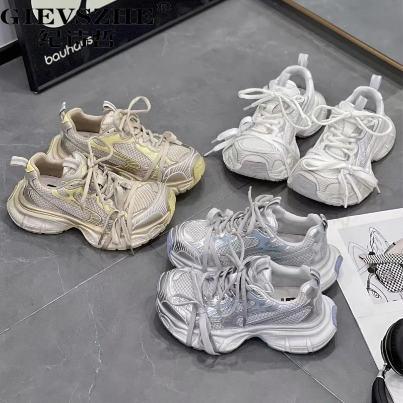 纪诗哲老爹鞋女ins潮2025秋季新款绑带厚底增高休闲透气运动鞋女