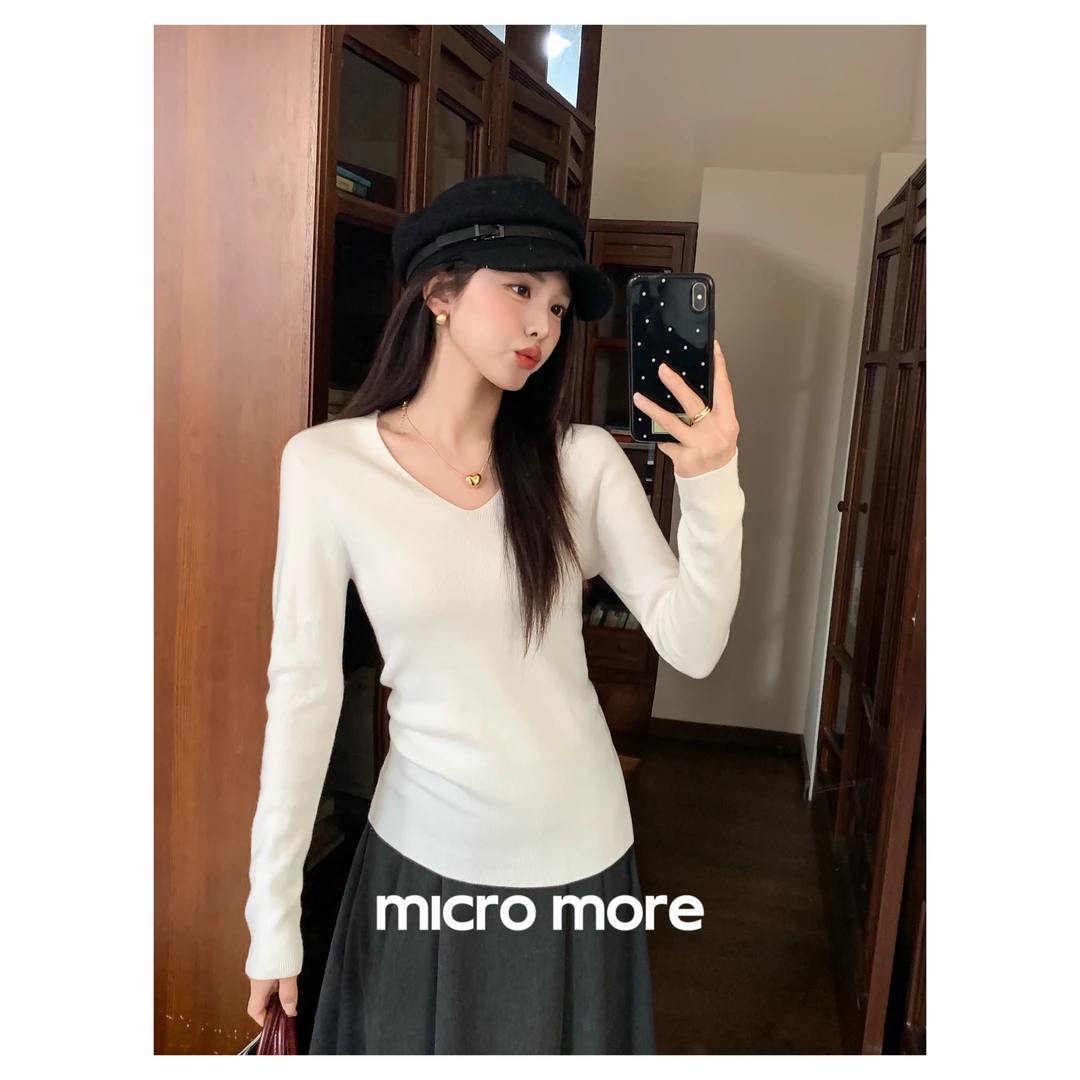 【七小仙女】MICRO MORE 多色羊绒V领打底衫