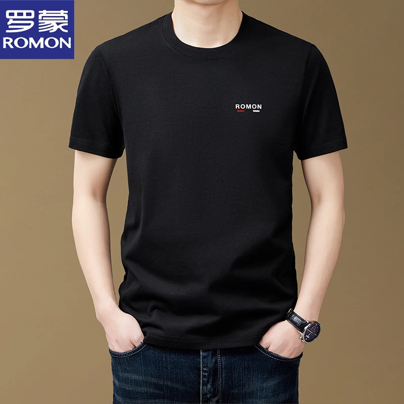 罗蒙夏季新款男士短袖T恤圆领简约薄款透气时尚休闲百搭薄款上衣