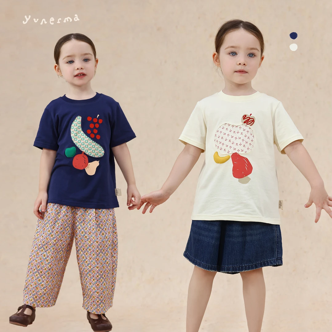 允儿妈女童夏季小众贴布印花短袖 宝宝纯棉T恤女孩半袖儿童上衣潮
