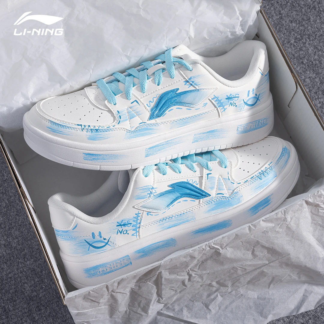 【定制板鞋】李宁月临男鞋 墨蓝涂鸦 秋季2025新款低帮小白鞋休闲鞋