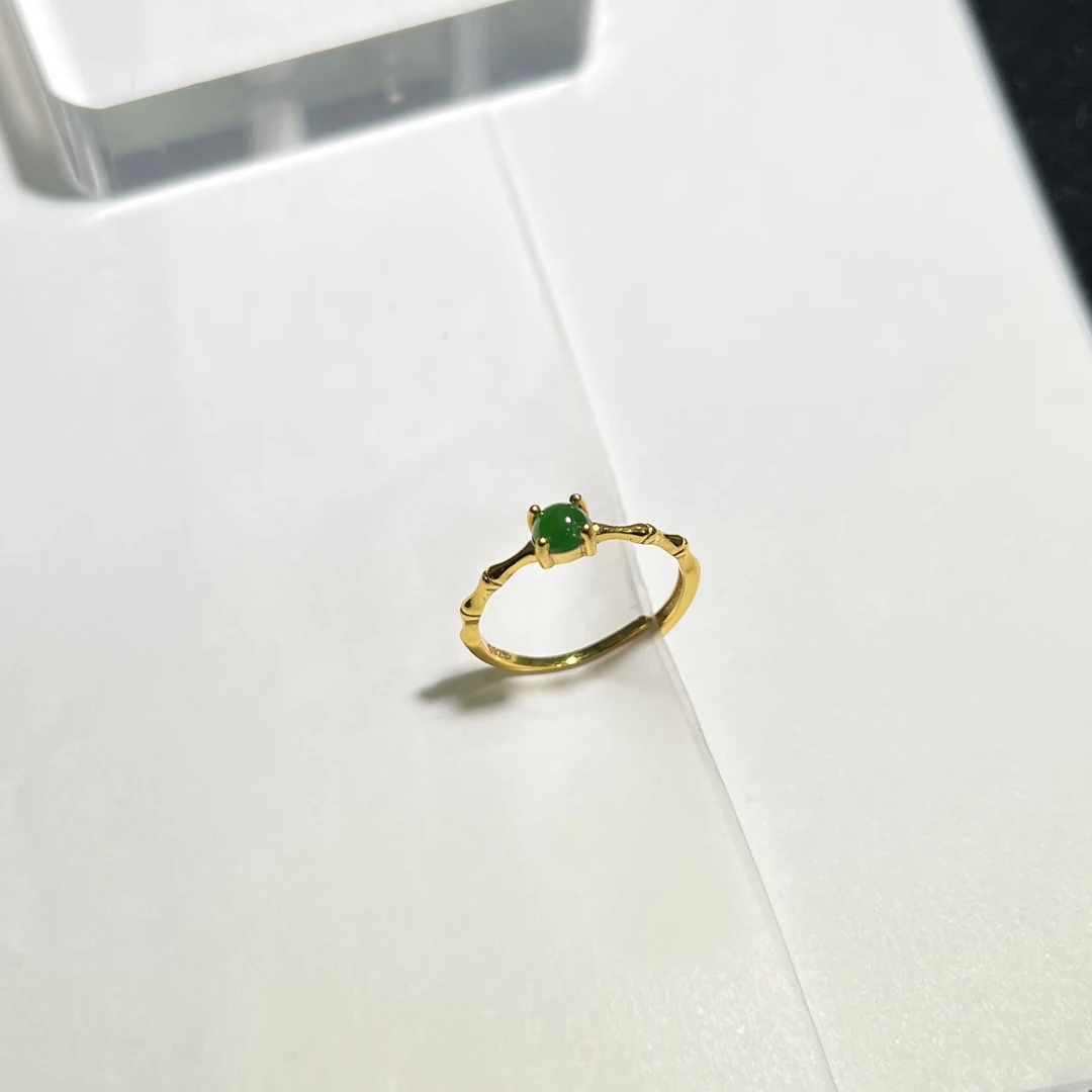 阳绿翡翠蛋面4mm戒指s925 KT24103122